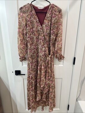 Floral Maxi Wrap Dress in Dusty Rose